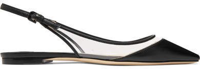 Erin Pvc And Leather Slingback Point-toe Flats - Black
