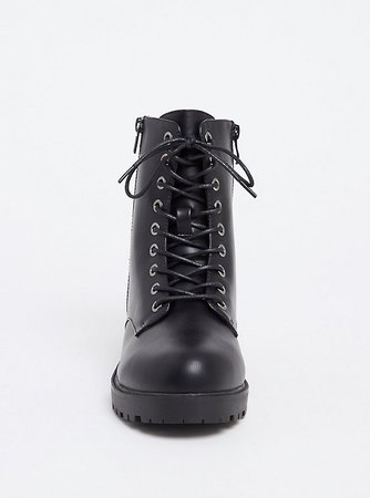 Black Faux Leather Combat Boot (Wide Width) - Plus Size | Torrid