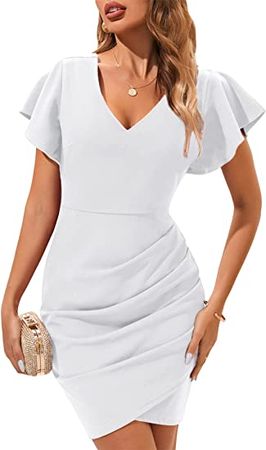 Amazon.com: AMIMIV Womens 2023 Summer V Neck Ruffle Sleeve Formal Mini Dress Ruched Bodycon Cocktail Party Dresses : Clothing, Shoes & Jewelry