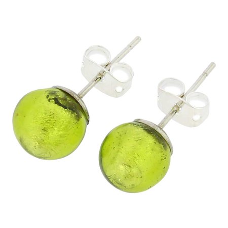Murano Earrings | Murano Ball Stud Earrings - Lime Green