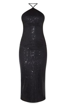 Black Sequin Halterneck High Apex Midaxi Dress | PrettyLittleThing USA