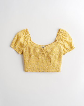 Girls Smocked Puff-Sleeve Crop Top | Girls New Arrivals | HollisterCo.com yellow