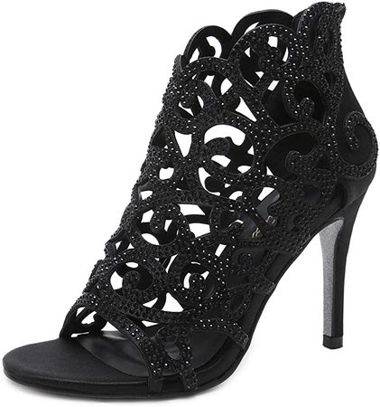 Amazon.com | STUPMARY Women Pumps Bridal Shoes Crystal High Heels Rhinestone Cut-Outs Zip Thin Heels Wedding Shoes Black | Pumps