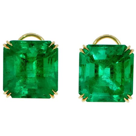 Stud Earrings Natural Medium Green Colombian Emerald Squared Emerald 44.13