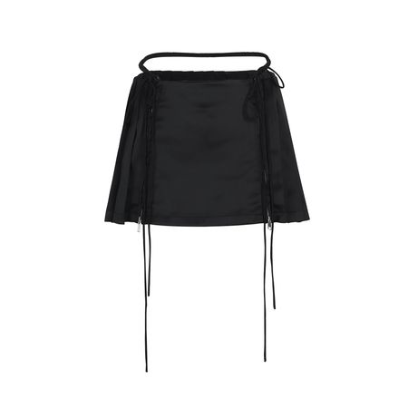 Nodress Black Low-waist Pleated Satin Mini-Skirt
