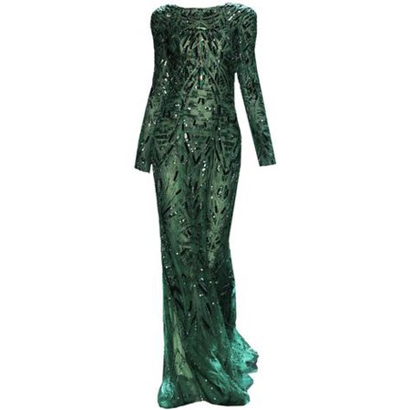 Dark Green Lace Embellished Gown