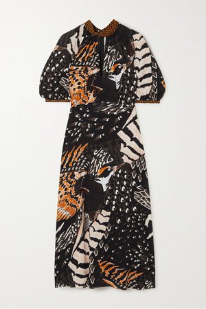 Black Rosella printed crepe midi dress | Temperley London | NET-A-PORTER
