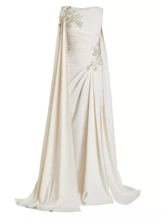 Shop Zuhair Murad Embroidered Cady Cape Gown | Saks Fifth Avenue