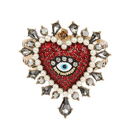 Betsey Johnson "Mystical Evil Eye" Heart Hinged Bangle Bracelet, Red, One Size: Clothing