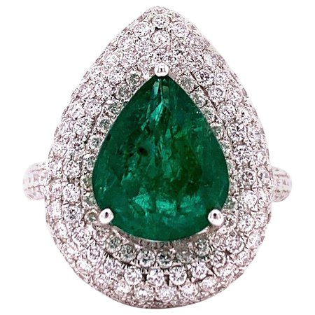 3.10 Carat Emerald Diamond Cocktail Ring For Sale at 1stDibs