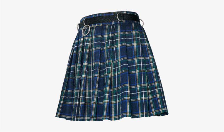 blue plaid skirt with belt chain