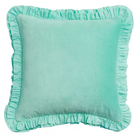 Velvet Cushion With Double Frill Trim Aqua | Maison Splendid | Wolf & Badger