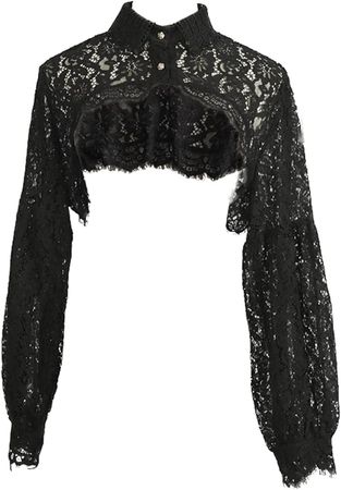 ZARSIO Women Long Sleeve Lace Shrug Bolero Shawl Short Cardigan Fake Collar (Black) at Amazon Women’s Clothing store