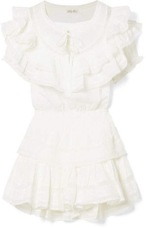 Liv Ruffled Crocheted Lace-trimmed Cotton Mini Dress - White
