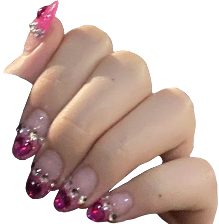 pink french tip with gems nails