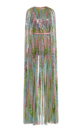 Cape-Detailed Yarn-Embroidered Gown By Elie Saab | Moda Operandi