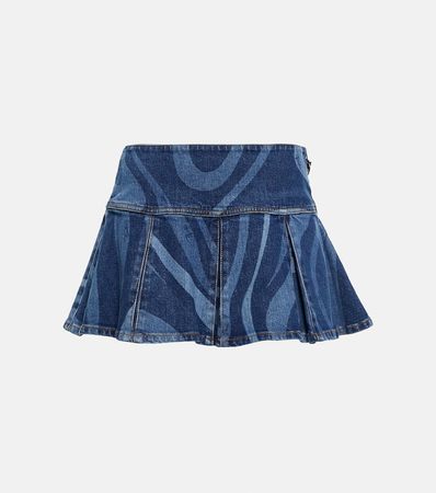 Marmo Pleated Denim Miniskirt in Blue - Pucci | Mytheresa