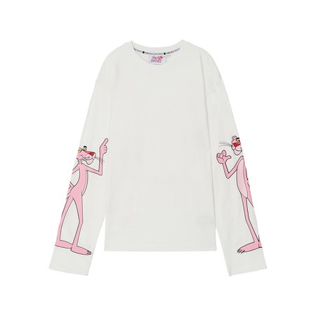[Pink Panther] Sleeve Print Long Sleeve(White) - STEREO-SHOP