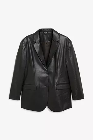 Faux leather blazer - Black magic - Coats & Jackets - Monki GB