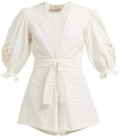 Porto Embroidered Sleeve Cotton Playsuit - Womens - White