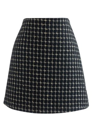 Metallic Check Tweed Mini Bud Skirt in Black - Retro, Indie and Unique Fashion