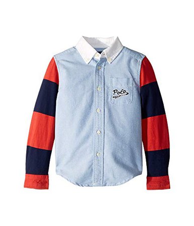 Polo Ralph Lauren Kids Jersey Sleeve Oxford Shirt (Toddler) at Zappos.com