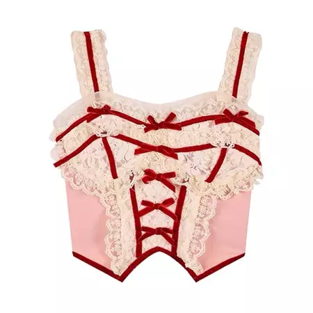 White & Red Coquette Lace Corset Top | Coquette Aesthetic – Boogzel Clothing