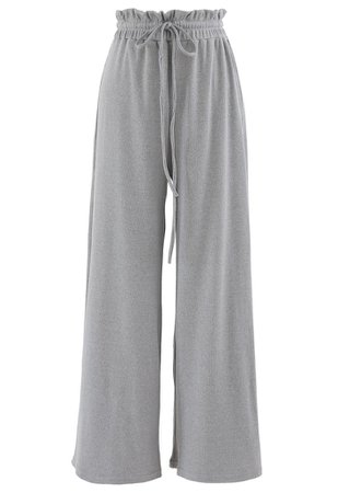Drawstring Paper-Bag Waist Ribbed Yoga Pants in Grey - Retro, Indie and Unique Fashion