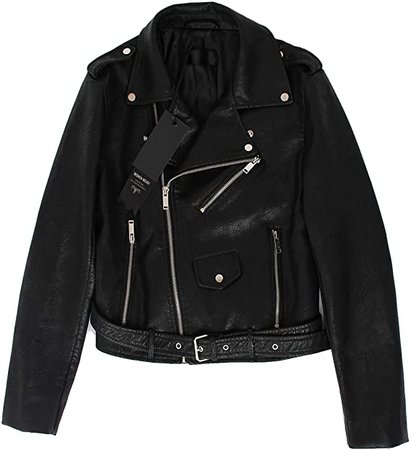 Jhichic Women's Faux Leather Textured Short Moto Jacket Zip-up Slim PU Biker Coat with Pockets at Amazon Women's Coats Shop