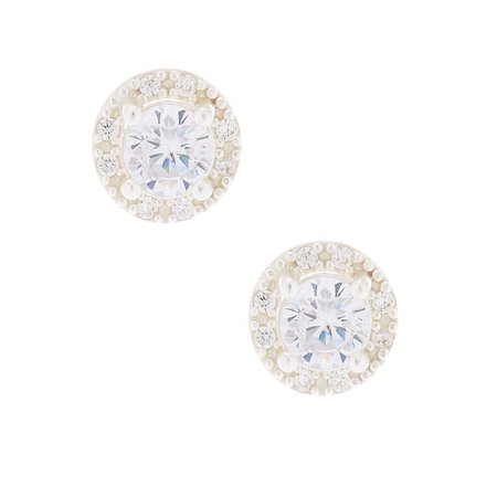 Sterling Silver Cubic Zirconia 5MM Halo Stud Earrings | Claire's US