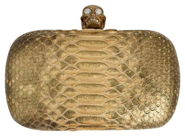 *clipped by @luci-her* Alexander McQueen Skull Knot Gold Python Skin Leather Clutch - Tradesy