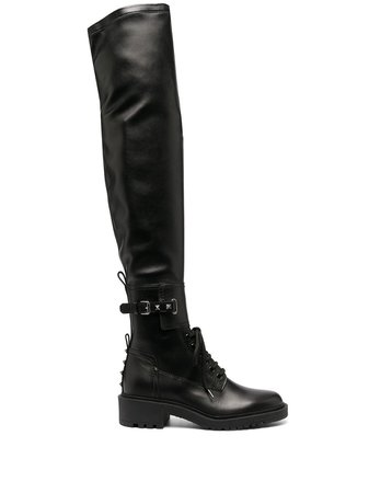 Shop black Valentino Garavani Rockstud over-the-knee combat boots with Express Delivery - Farfetch