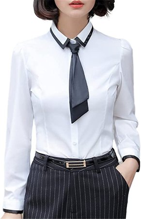 NP Women Shirt Autumn Formal Tie Sleeve Slim Blouse Work Wear at Amazon Women’s Clothing store