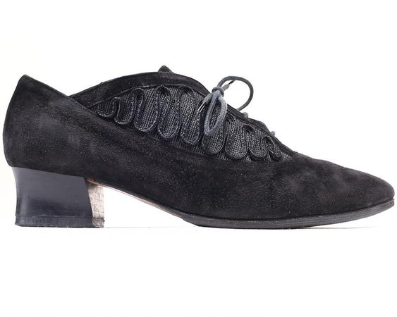 US size 5.5 FLAPPER GIRL Shoes 70s Black Suede Gangster | Etsy