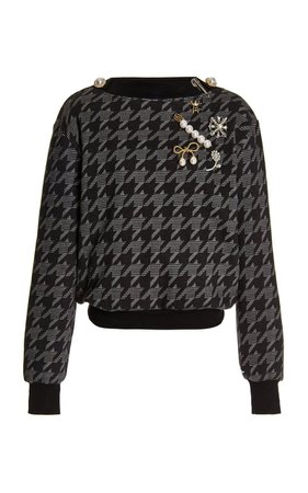 Rodarte black embellished herringbone cotton blend sweatshirt