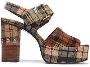 Studded Checked Suede And Calf Hair Platform Sandals