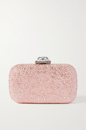 Spider Faux Pearl And Crystal-embellished Suede Clutch - Pink