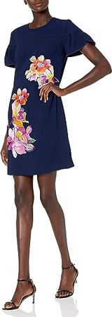 Trina Turk Women's Jacinta 2 Embroidered Petal Sleeve Shift Dress at Amazon Women’s Clothing store