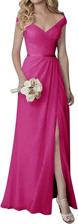 H.S.D Bridesmaid Dress V Neck Prom Evening Dresses Long Bridesmaid Gowns Wedding Party Slit at Amazon Women’s Clothing store