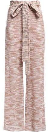 Belted Crochet-knit Wool Wide-leg Pants