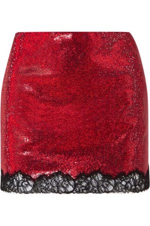 Philosophy di Lorenzo Serafini - Lace-trimmed Crystal-embellished Georgette Mini Skirt - Red