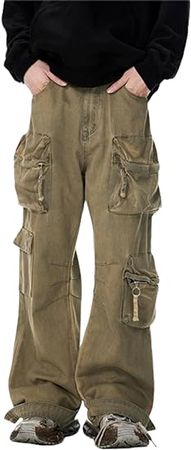 IDEWO Multi Pocket Cargo Jeans Y2K Pants Low Rise Jeans Oversize Pants Wide Leg Jeans Baggy Pants Streetwear at Amazon Men’s Clothing store