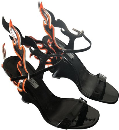 Flame Black Leather Sandals