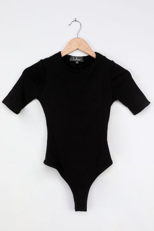 Black Bodysuit - Ribbed Bodysuit - Half Sleeve Bodysuit - Lulus