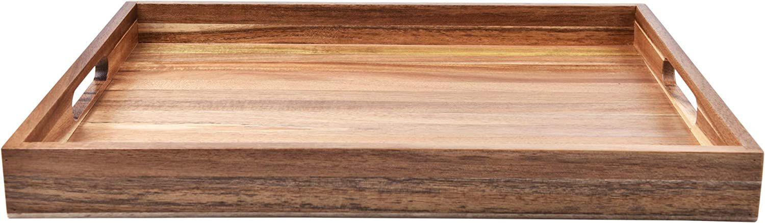 Amazon.com: Acacia Wood Serving Tray with Handles (17 Inches) – Decorative Serving Trays Platter for Breakfast in Bed, Lunch, Dinner, Appetizers, Patio, Ottoman, Coffee Table, BBQ, Party –Great for Lap &Couch : Everything Else