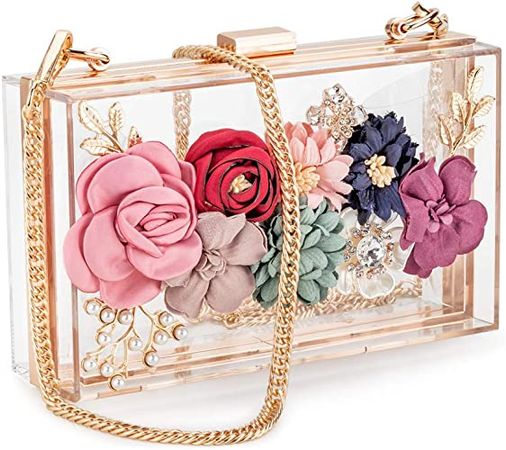 Women Acrylic Flower Clutches Crossbody Purse Evening Bags Chain Strap For Wedding Prom Banquet Ideal-gift(Gold): Handbags: Amazon.com