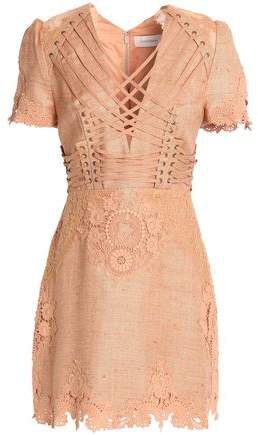 Bowerbird Lace-up Appliqued Silk-canvas Mini Dress