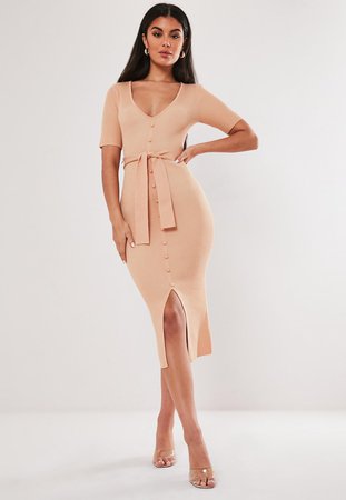 nude knitted midi dress