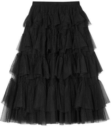 Tiered Tulle-jacquard Midi Skirt - Black