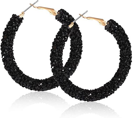 Amazon.com: NLCAC Glitter Hoop Earrings Bohemian Sparkle Resin Rhinestone Wrapped Hoop Dangle Earrings for Women Girls (B-Black): Jewelry